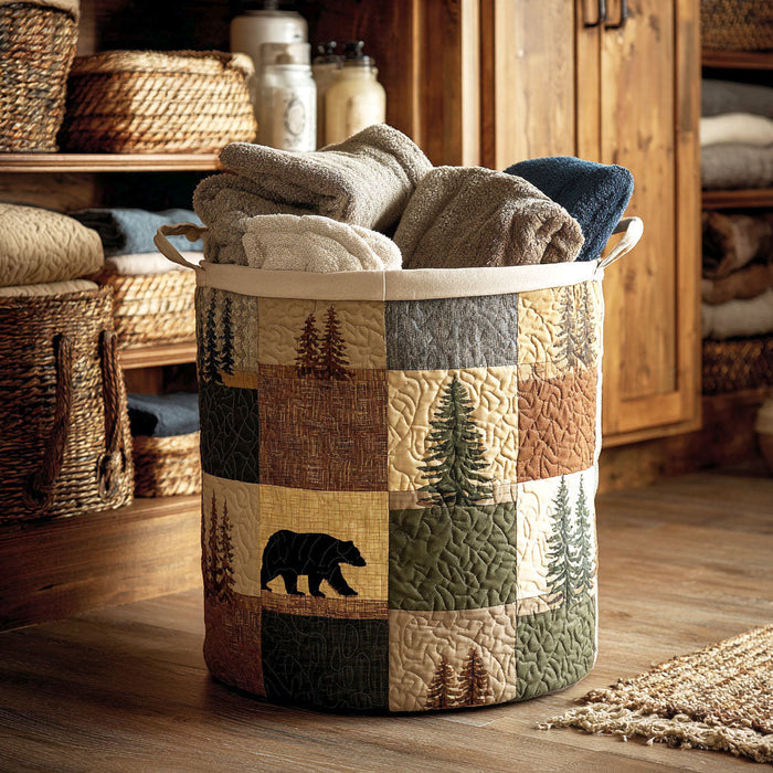 Patchwork con Orso | Cesto Portabiancheria Trapuntato