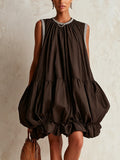 Colette | Mini Robe Sans Manches Marron à Ourlet Bouffant