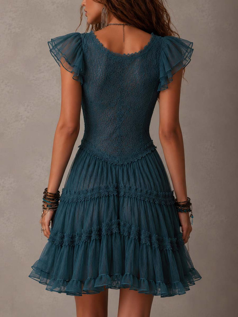Delfina | Abito Corto in Pizzo e Chiffon, il blu che racconta qualcosa