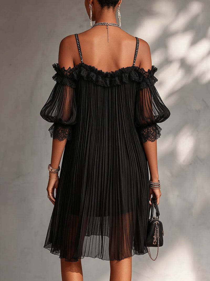Camilla | Abito Corto in Chiffon, il nero che funziona da aperitivo a dopocena