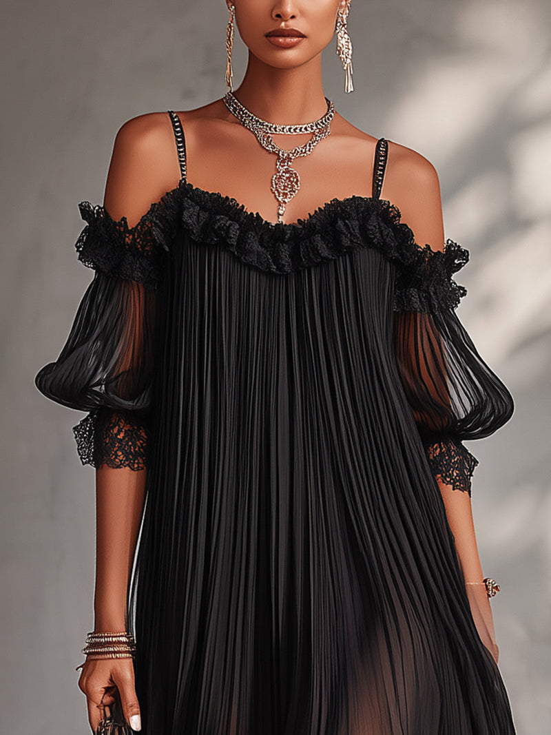 Camilla | Abito Corto in Chiffon, il nero che funziona da aperitivo a dopocena