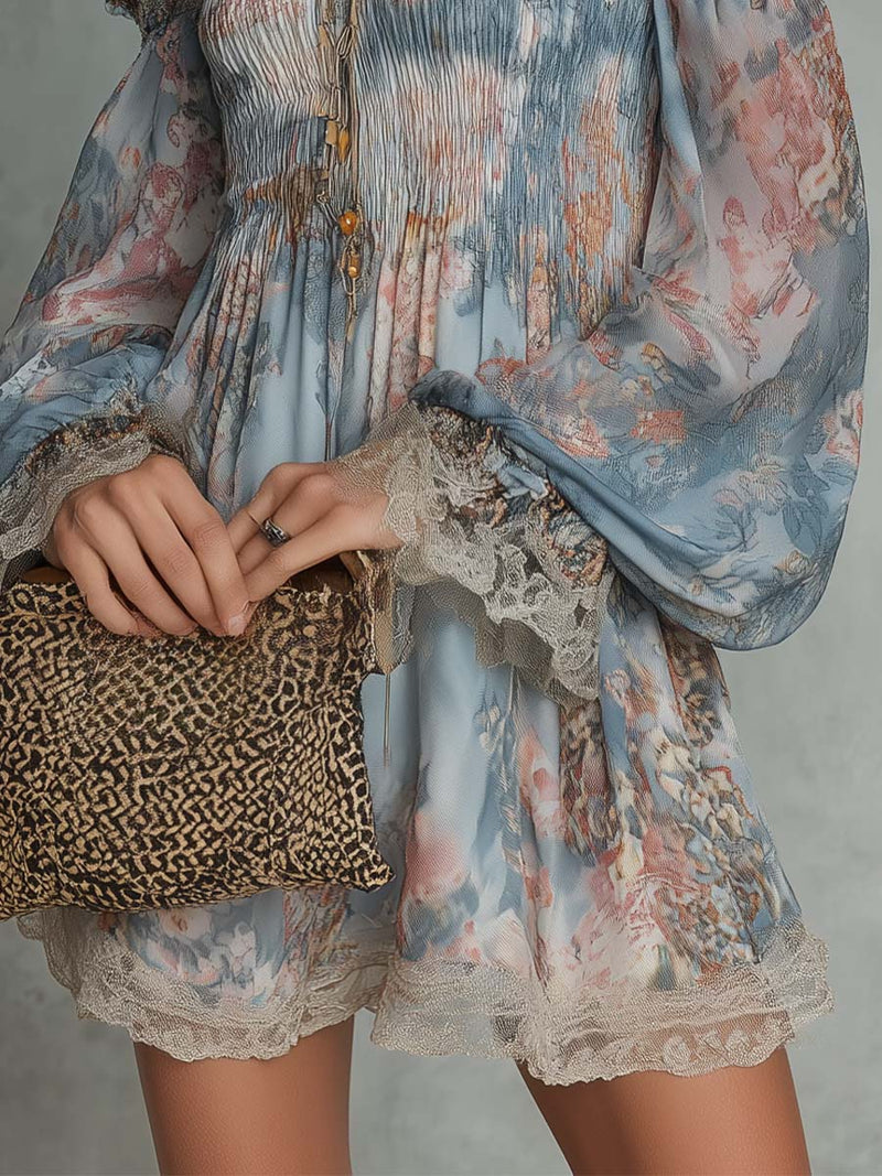 Romana | Abito Corto Chiffon Arricciato a Fiori, le spalle scoperte senza stringere
