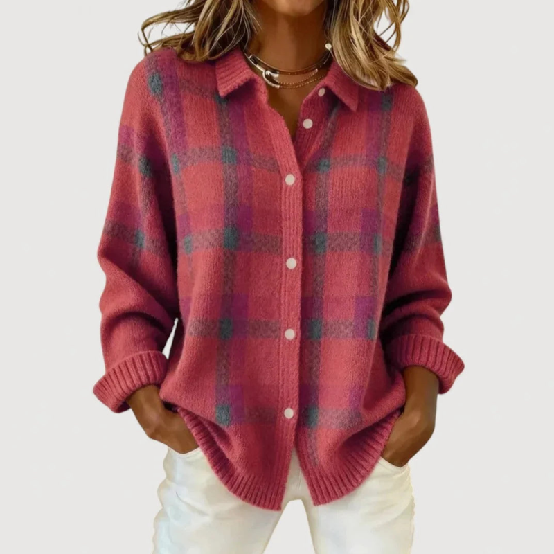 Cardigan a quadri in maglia, colore rosa