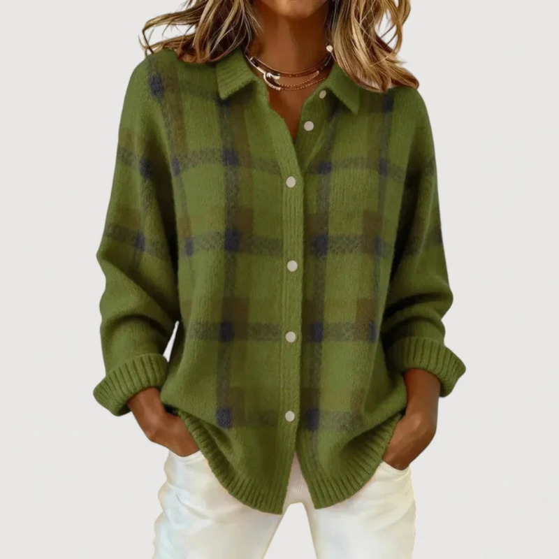 Cardigan a quadri in maglia, colore verde scuro