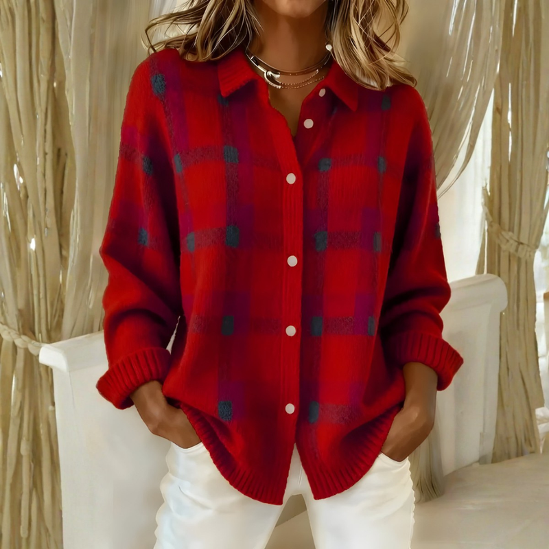 Cardigan a quadri in maglia, colore rosso