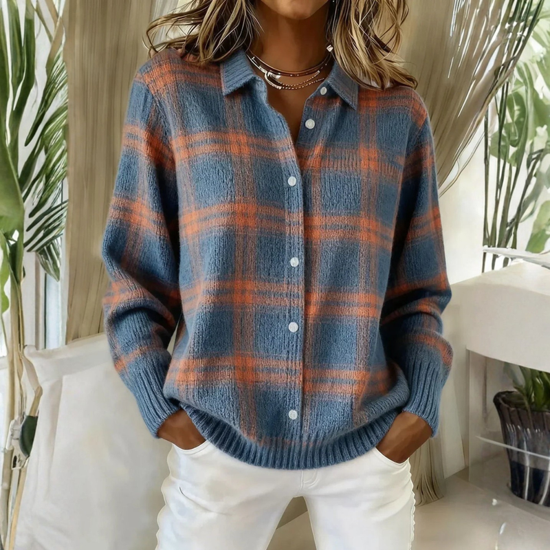 Cardigan a quadri in maglia, colore blu