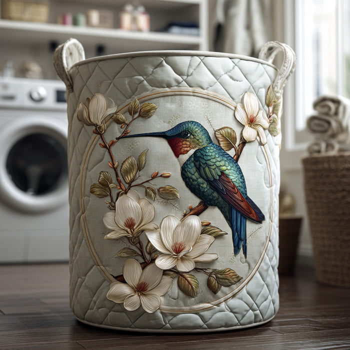Colibrì e Magnolie | Cesto Portabiancheria Trapuntato