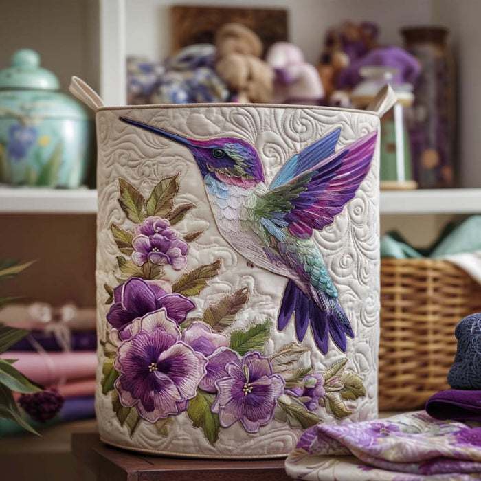 Colibrì e Viole | Cesto Portabiancheria Trapuntato