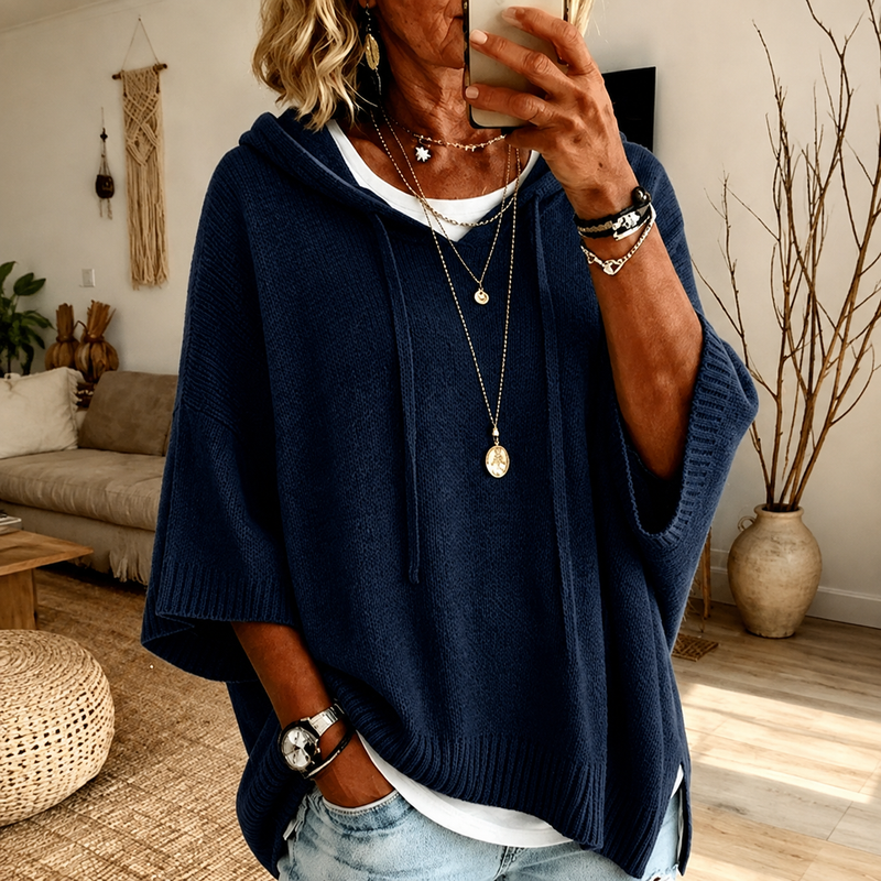 Caterina maglione poncho con cappuccio blu navy