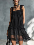 Pauline | Robe Mini Transparente à Pois, Volants et Bordure en Dentelle Noire