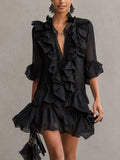 Anaïs | Robe Mini en Mousseline Noire à Volants
