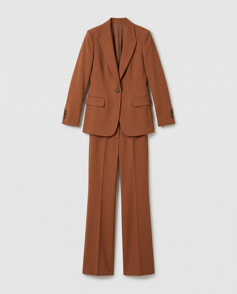 Rossella | Tailleur Pantalone Sartoriale, colore marrone, giacca e pantalone distesi