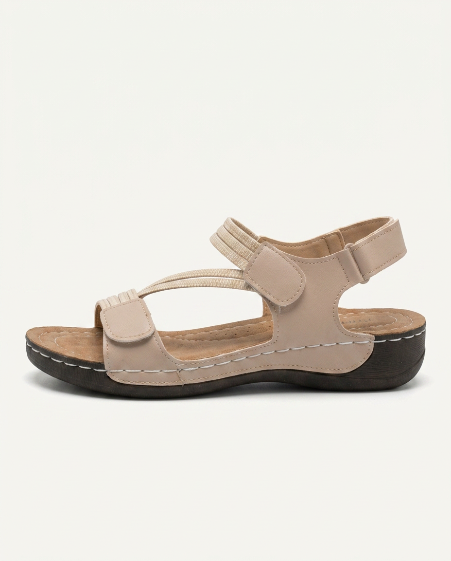 Sandalo Graziella Beige, profilo laterale con suola flessibile